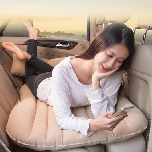 Premium Car Inflatable Bed with 2 Air Pillows | Universal Fit Back Seat Mattress for Travel & Camping (Cream)