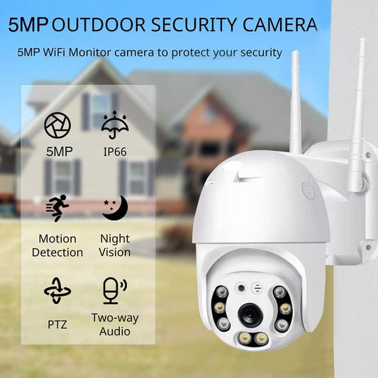 5MP WiFi Outdoor PTZ Dome CCTV Camera | 360° View | Color Night Vision | Two-Way Audio | V380 Pro Security Camera