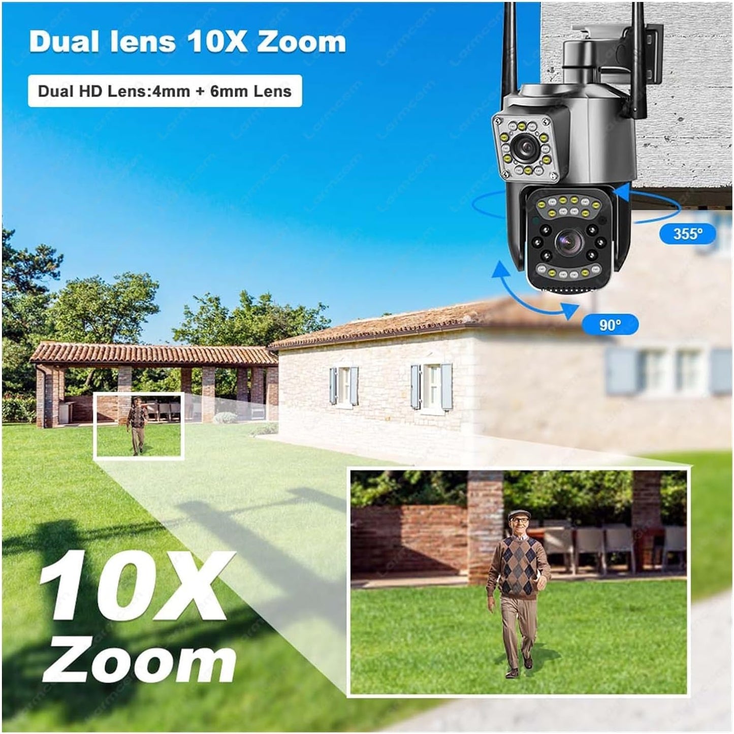 WiFi Dual Lens Outdoor PTZ CCTV Camera | 360° Rotation | Color Night Vision | Two-Way Audio |
