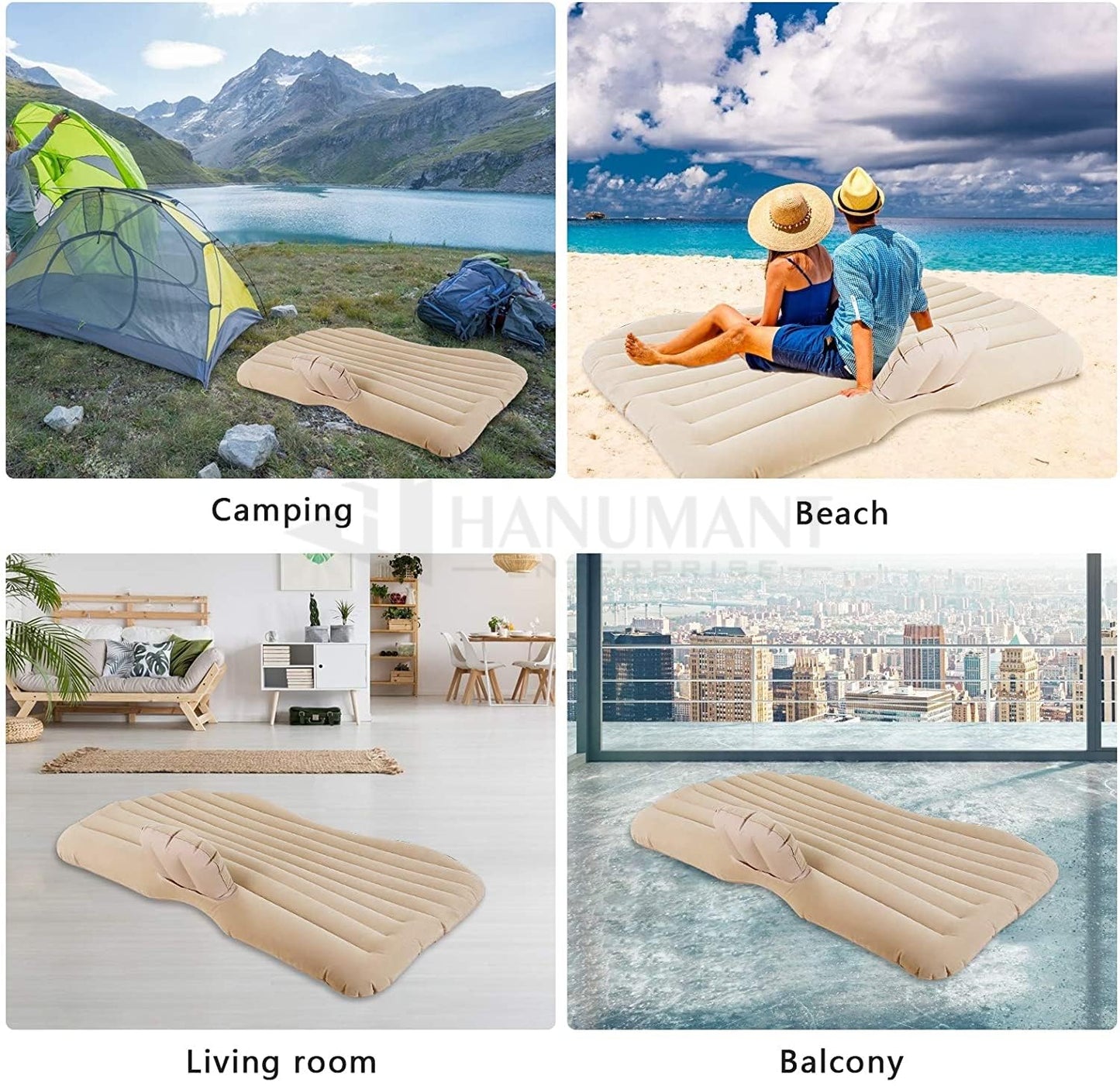 Premium Car Inflatable Bed with 2 Air Pillows | Universal Fit Back Seat Mattress for Travel & Camping (Cream)