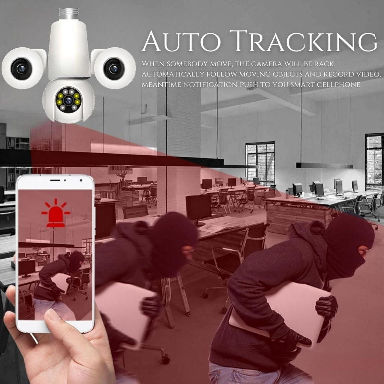 FHD Triple Lens WiFi Bulb Holder CCTV Camera | PTZ | 3 Screen View