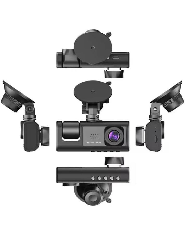 3 Channel Dash Cam with WiFi | Front 1080P + Inside & Rear 720P Cameras | G-Sensor | Loop Recording
