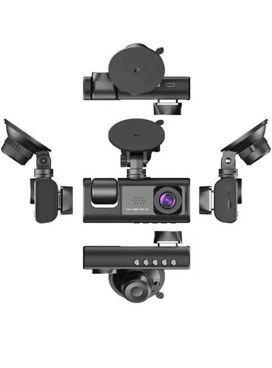 3 Channel Dash Cam with WiFi | Front 1080P + Inside & Rear 720P Cameras | G-Sensor | Loop Recording