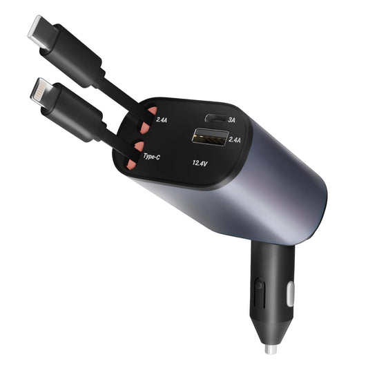 120W 4-in-1 Retractable Car Charger | Fast Car Phone Charger | 2 USB Ports | Multi-Device Compatible