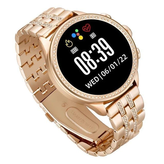 Gen 9 Smartwatch for Women | HD Display | Bluetooth Calling | Gold Metal Strap | Rose Gold Smart Watch
