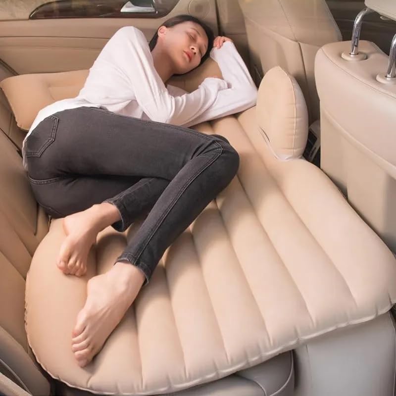 Premium Car Inflatable Bed with 2 Air Pillows | Universal Fit Back Seat Mattress for Travel & Camping (Cream)