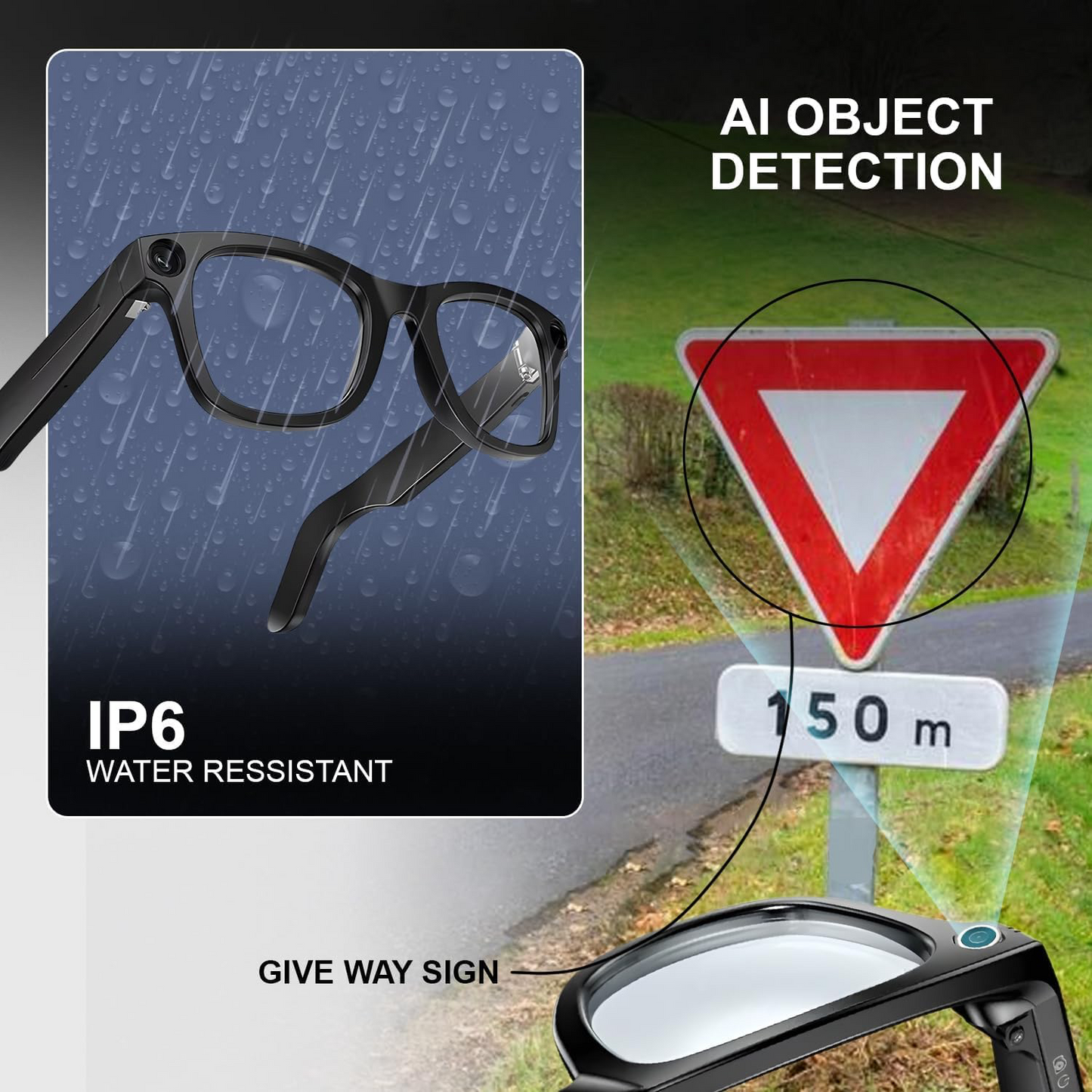 AI Smart Glasses with 8MP HD Camera, AI Voice Assistant & Bluetooth 5.3