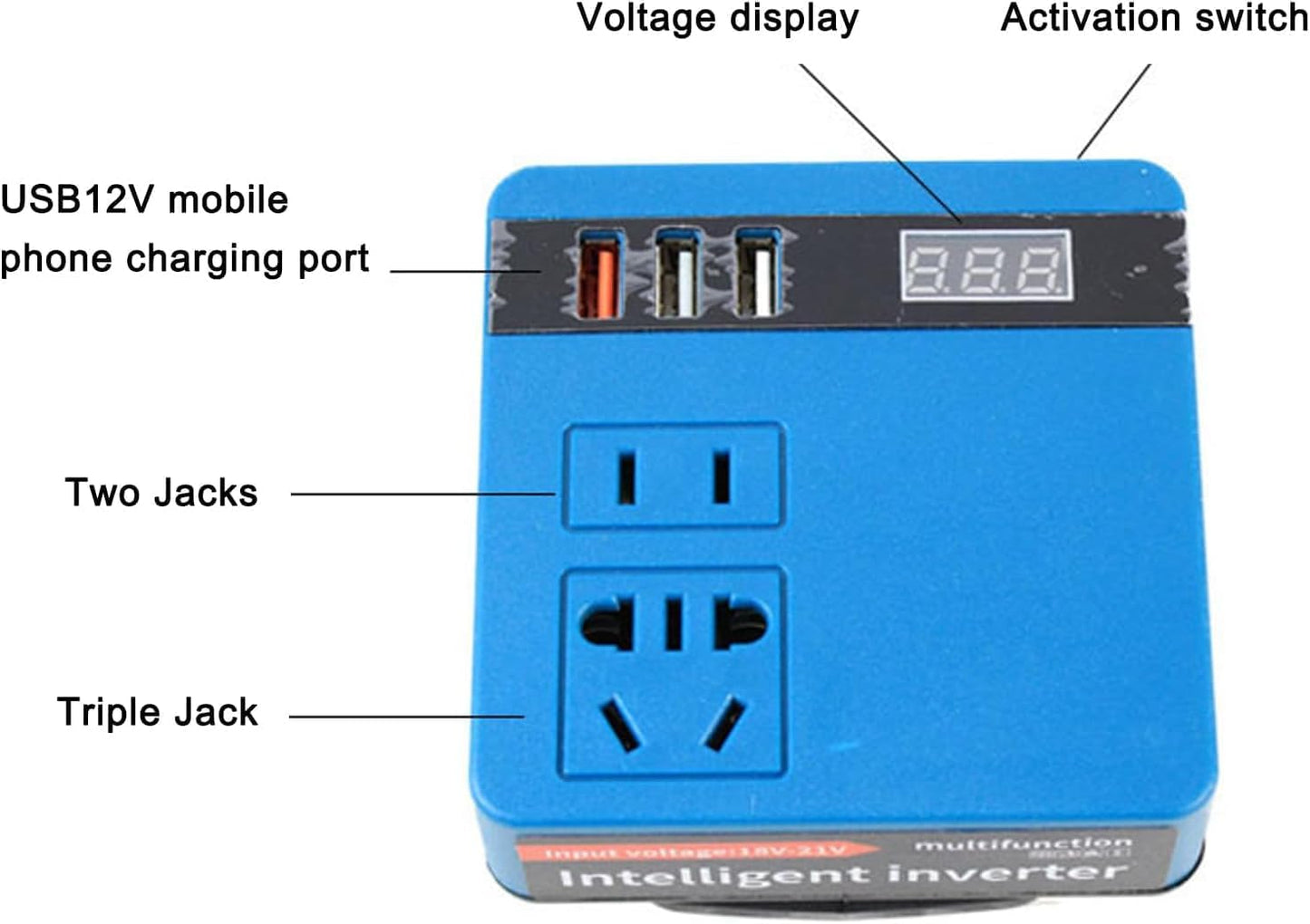 120W Lithium Battery Inverter | 21V to 220V AC Power Converter | Digital Voltage Display | Battery Included