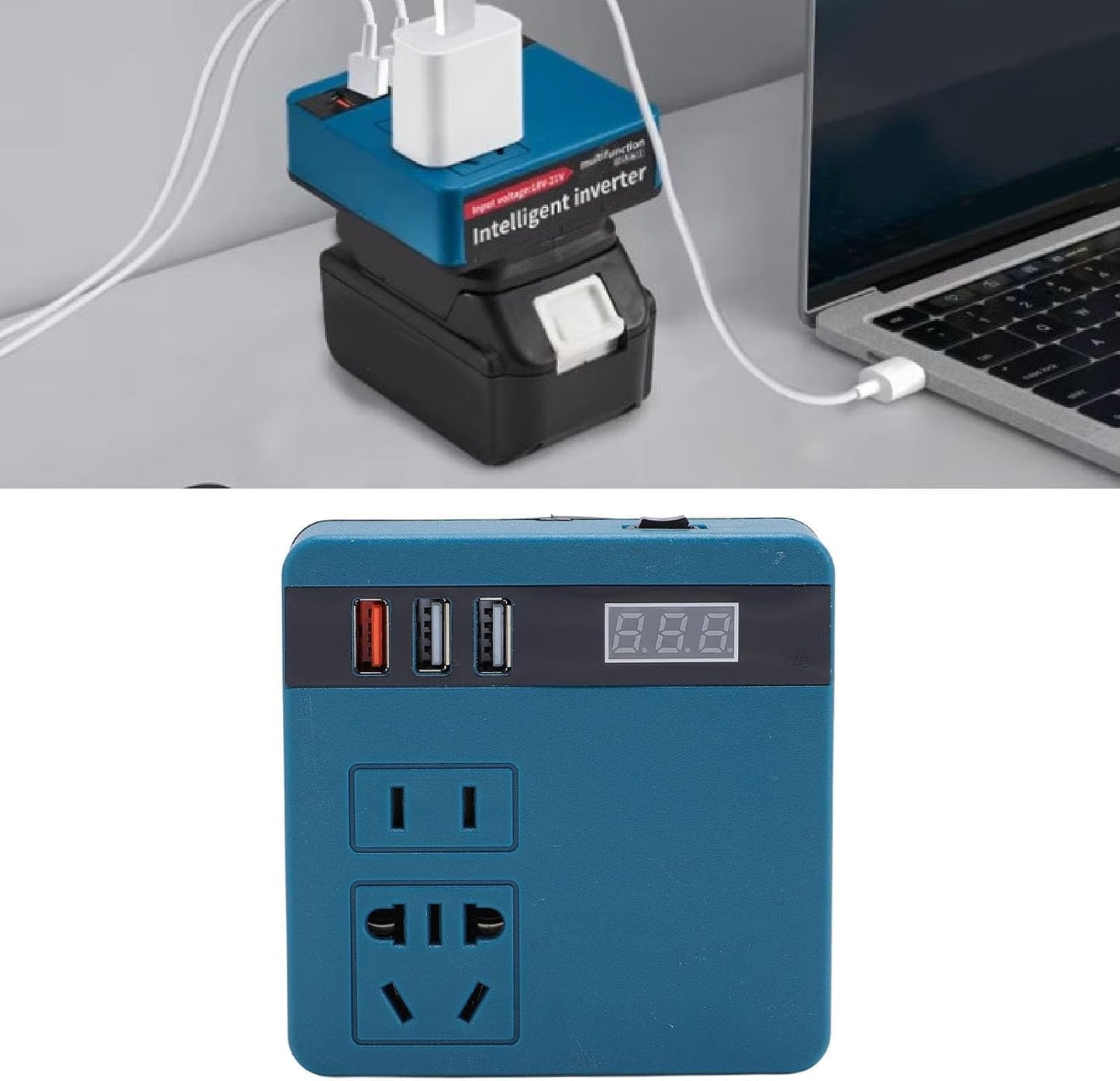 120W Lithium Battery Inverter | 21V to 220V AC Power Converter | Digital Voltage Display | Battery Included