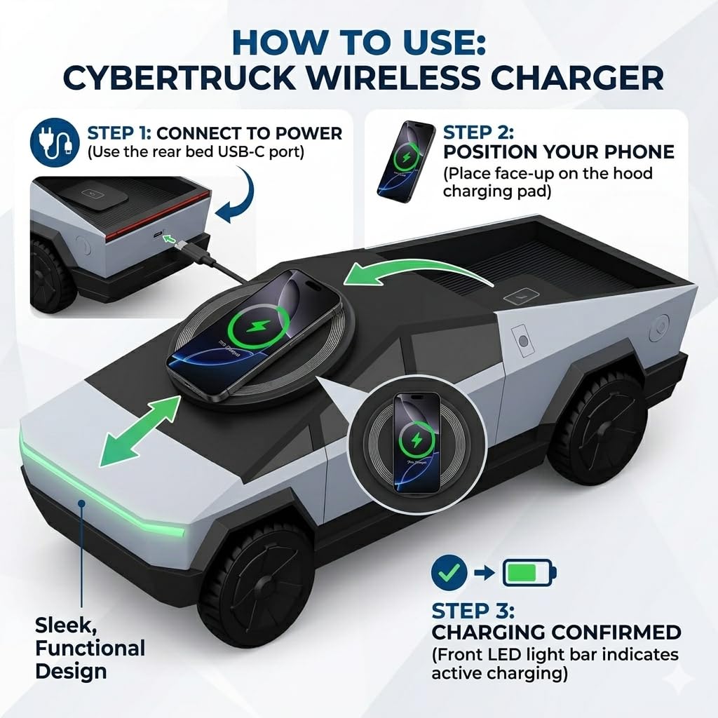3-in-1 Wireless Charging Station | MagSafe Compatible | 15W Fast Charging | Magnetic Charger | Cybertruck Design