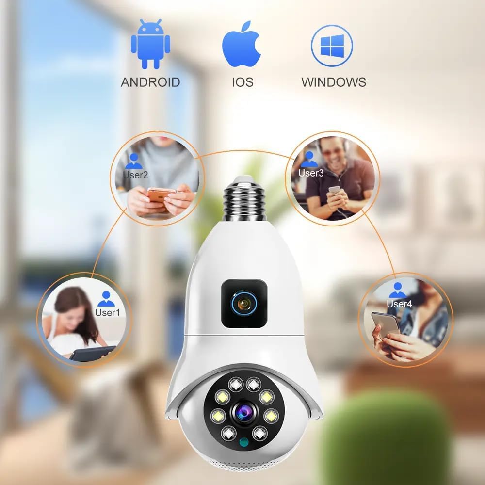 Smart WiFi Dual Lens Light Bulb Security Camera | 2.4G/5G WiFi | Night Vision | Mobile App Remote Monitoring