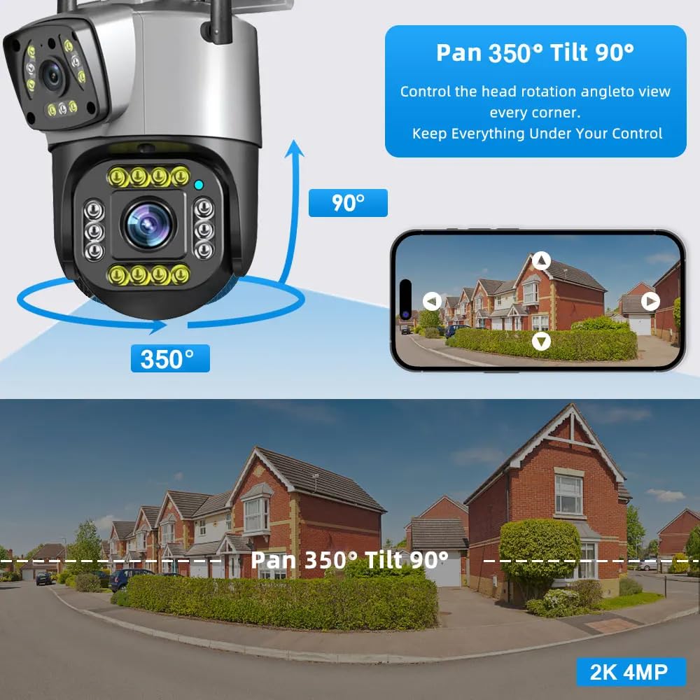 WiFi Dual Lens Outdoor PTZ CCTV Camera | 360° Rotation | Color Night Vision | Two-Way Audio |