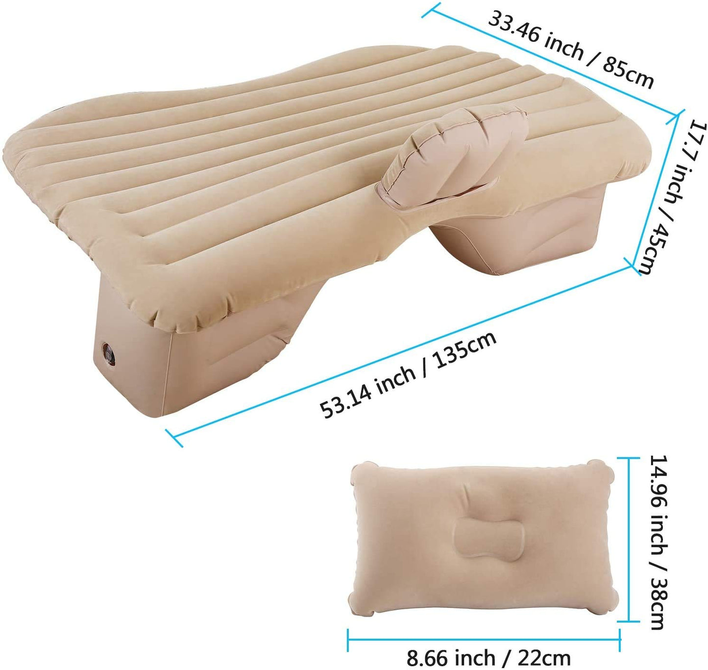 Premium Car Inflatable Bed with 2 Air Pillows | Universal Fit Back Seat Mattress for Travel & Camping (Cream)