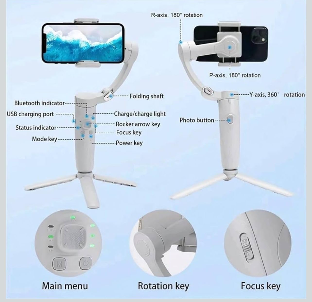 M13AXIS 3-Axis Smartphone Gimbal Stabilizer | Foldable Handheld Gimbal with Tripod | Rechargeable Battery