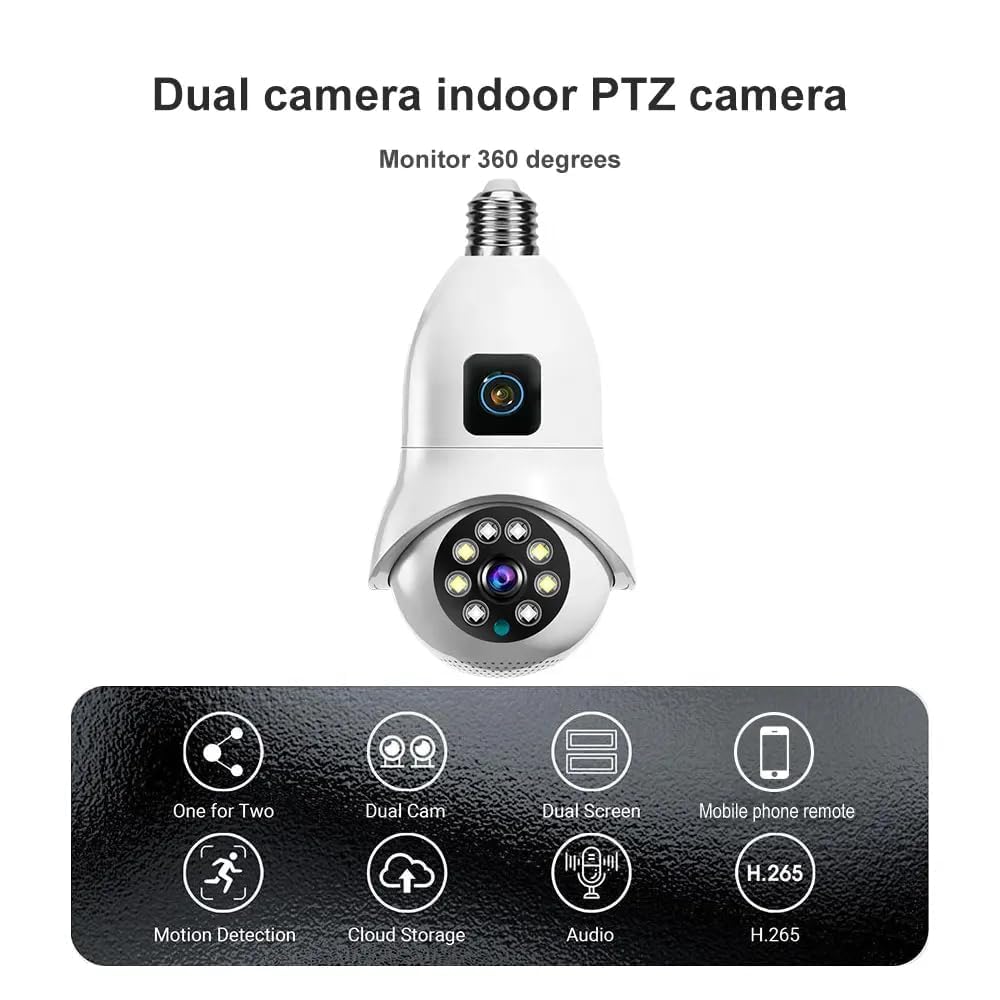 Smart WiFi Dual Lens Light Bulb Security Camera | 2.4G/5G WiFi | Night Vision | Mobile App Remote Monitoring