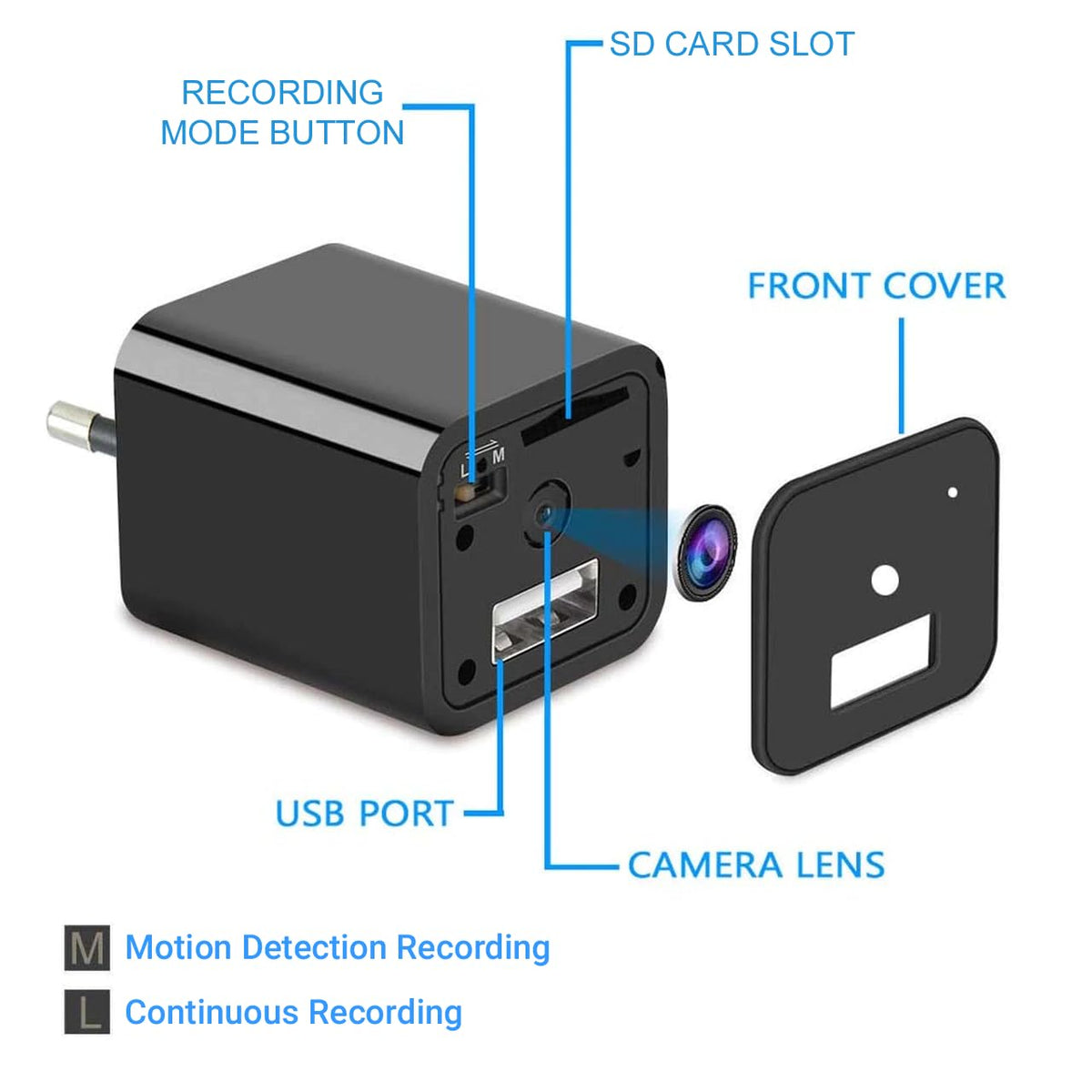 1080P USB Charger Mini Camera | Motion Detection | Loop Recording | No WiFi Required | Supports Up to 256GB Memory Card