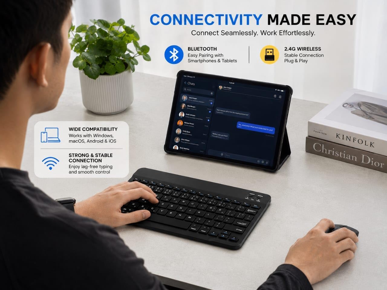 Wireless Bluetooth Keyboard & Mouse Combo | Rechargeable Slim Multi-Device Keyboard | Bluetooth