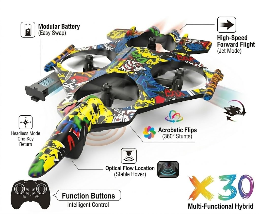X30 RC Fighter Jet | Lightweight Plastic Body | Optical Flow | 360° Flips (New Model)