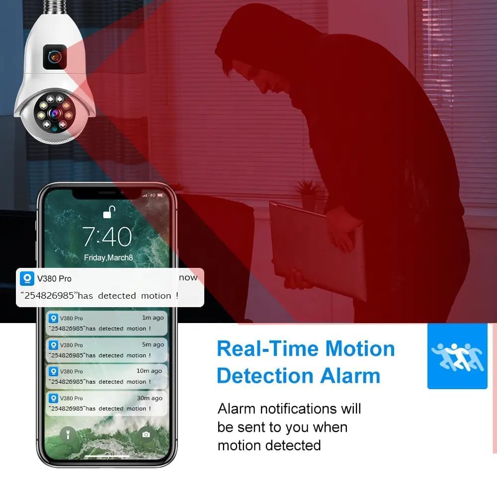 Smart WiFi Dual Lens Light Bulb Security Camera | 2.4G/5G WiFi | Night Vision | Mobile App Remote Monitoring