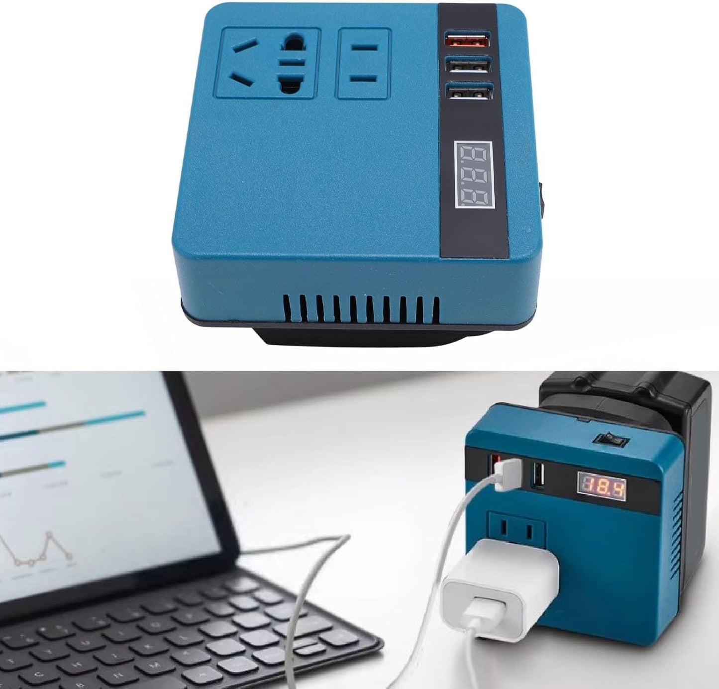 120W Lithium Battery Inverter | 21V to 220V AC Power Converter | Digital Voltage Display | Battery Included