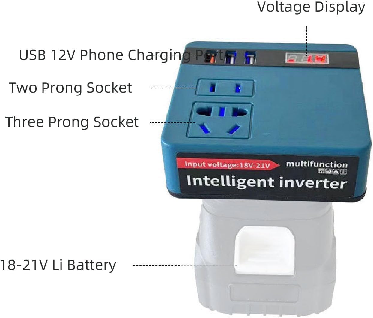 120W Lithium Battery Inverter | 21V to 220V AC Power Converter | Digital Voltage Display | Battery Included