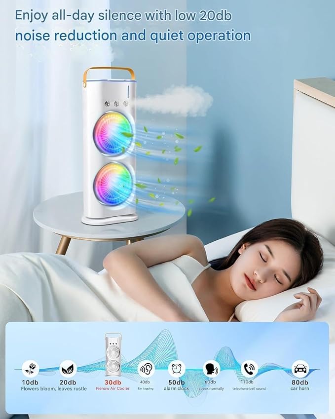 Portable Mini Air Cooler Fan with 7 Color LED Light