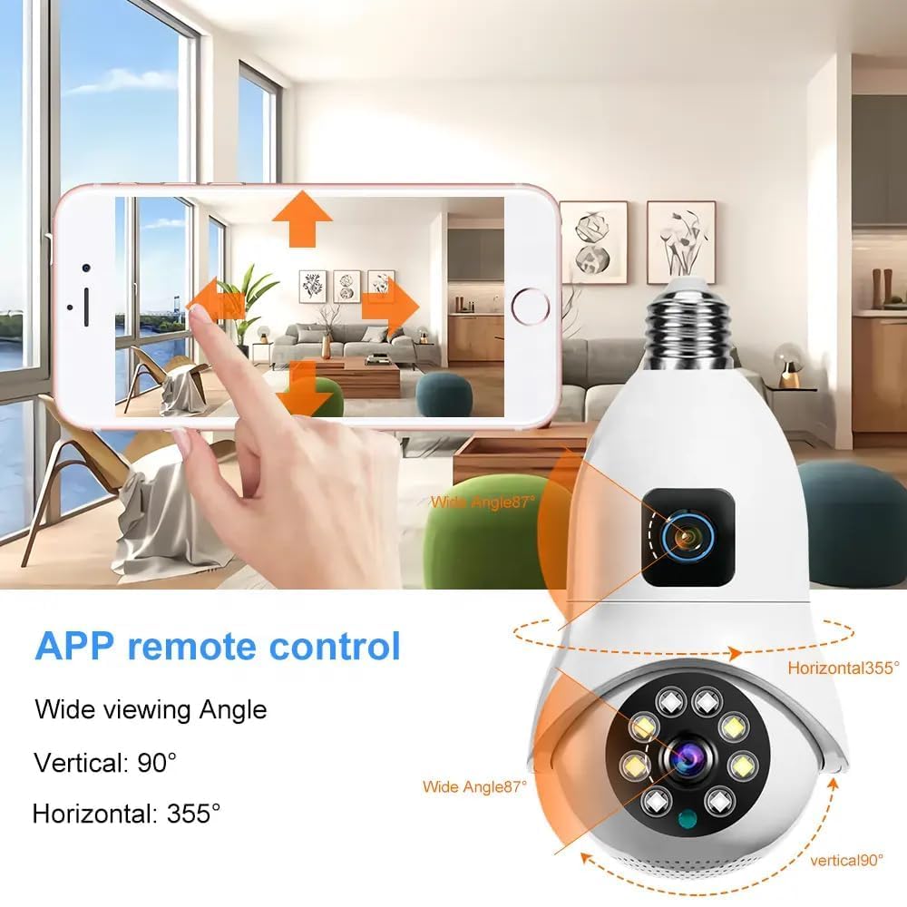 Smart WiFi Dual Lens Light Bulb Security Camera | 2.4G/5G WiFi | Night Vision | Mobile App Remote Monitoring