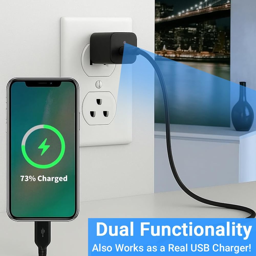 1080P USB Charger Mini Camera | Motion Detection | Loop Recording | No WiFi Required | Supports Up to 256GB Memory Card