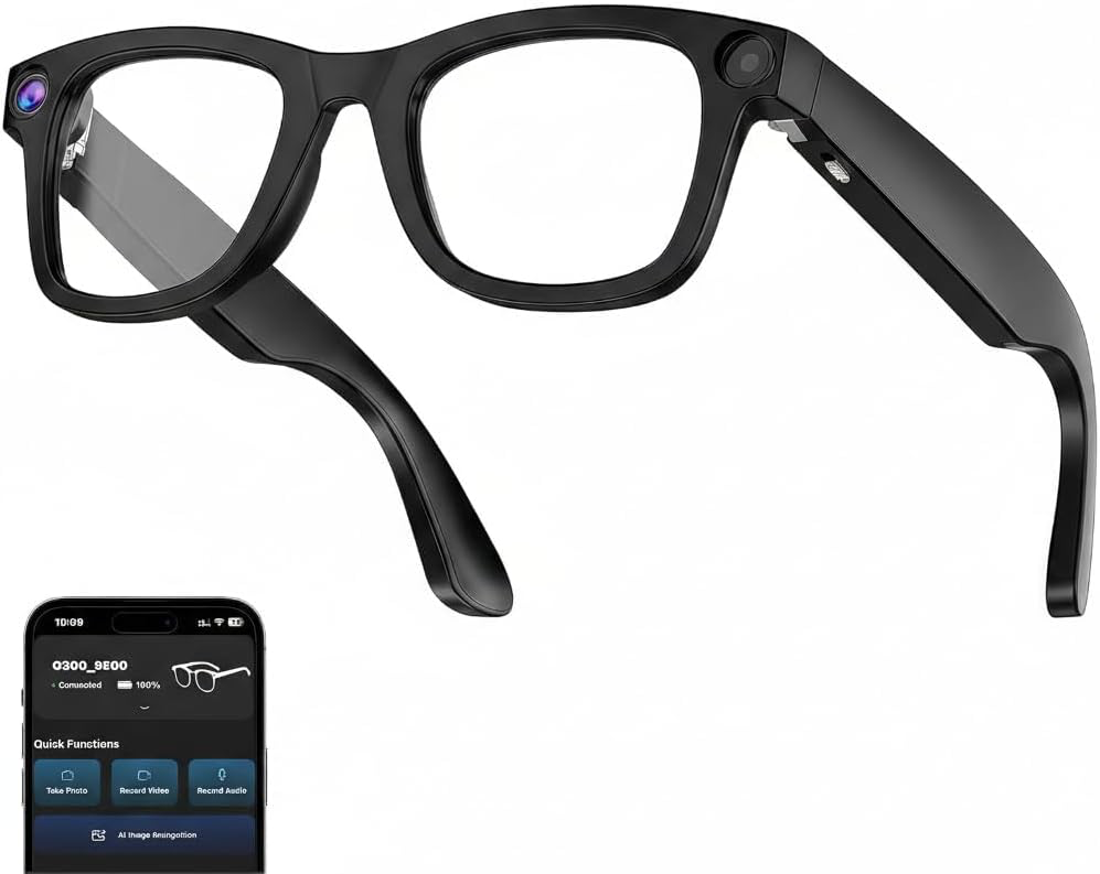 AI Smart Glasses with 8MP HD Camera, AI Voice Assistant & Bluetooth 5.3