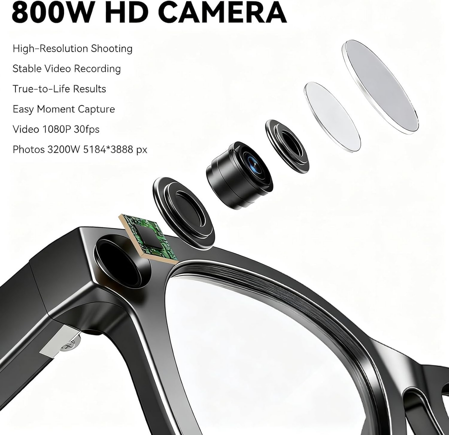 AI Smart Glasses with 8MP HD Camera, AI Voice Assistant & Bluetooth 5.3