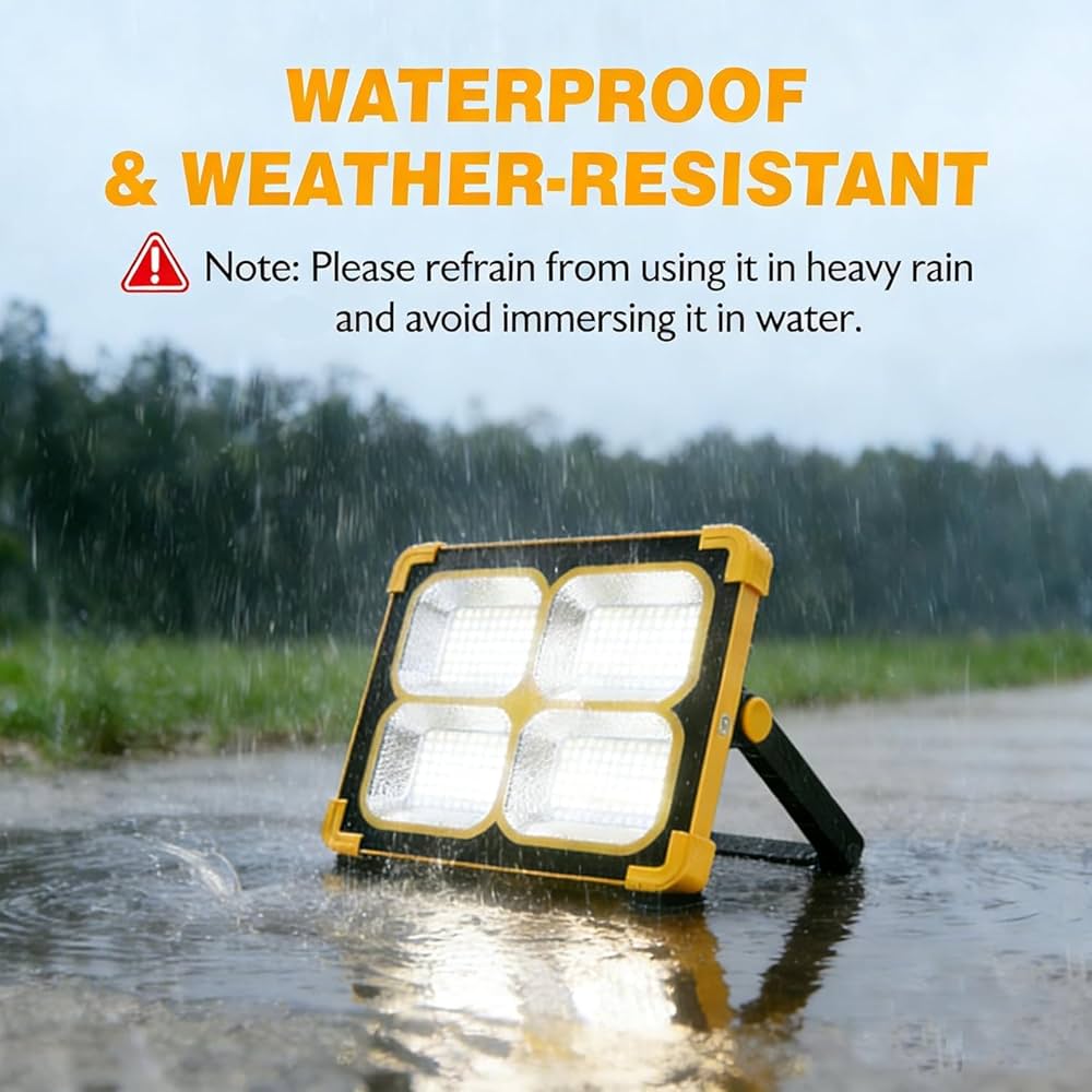100W LED Solar Rechargeable Work Light | 10000 Lumens Portable Flood Light | 12000mAh Battery