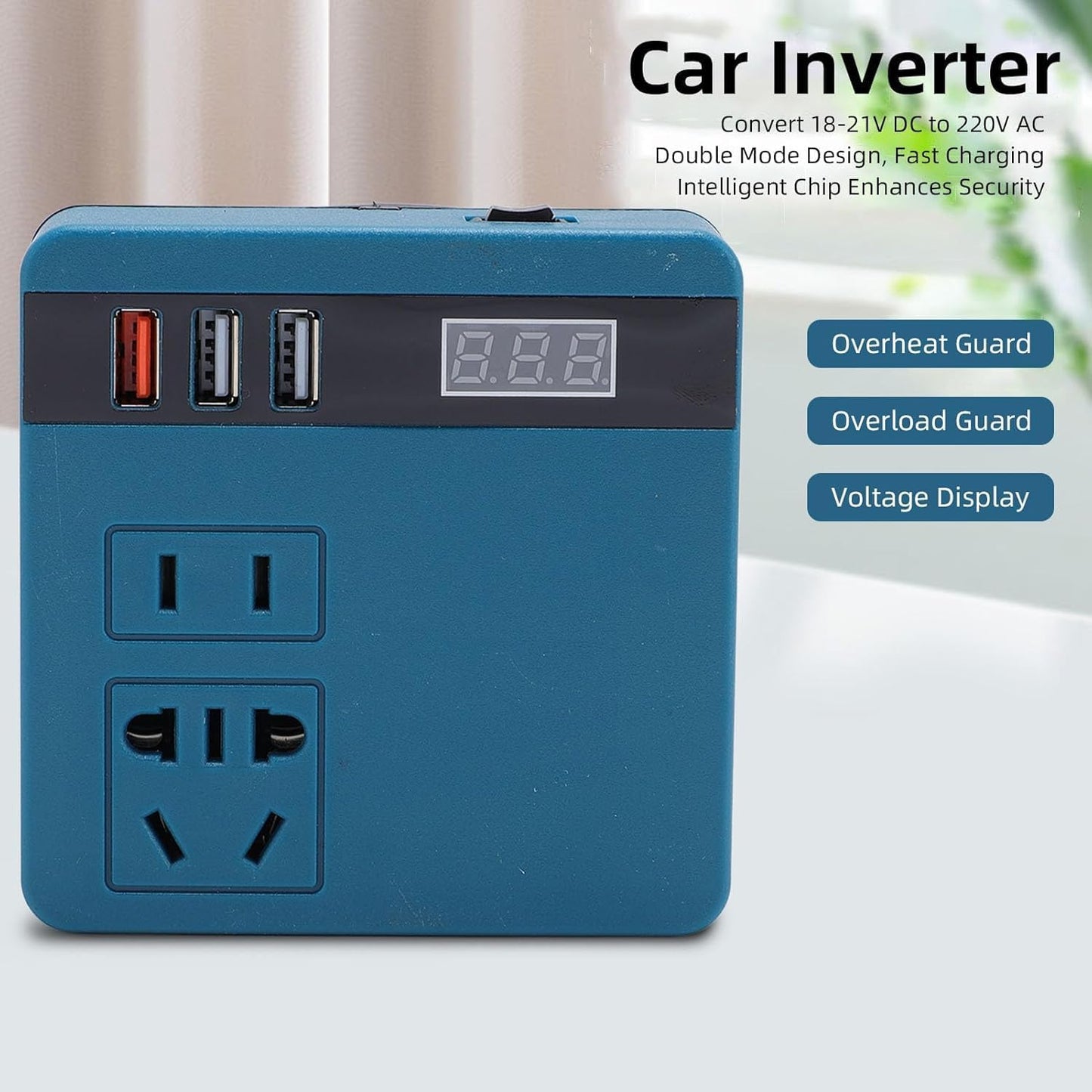 120W Lithium Battery Inverter | 21V to 220V AC Power Converter | Digital Voltage Display | Battery Included