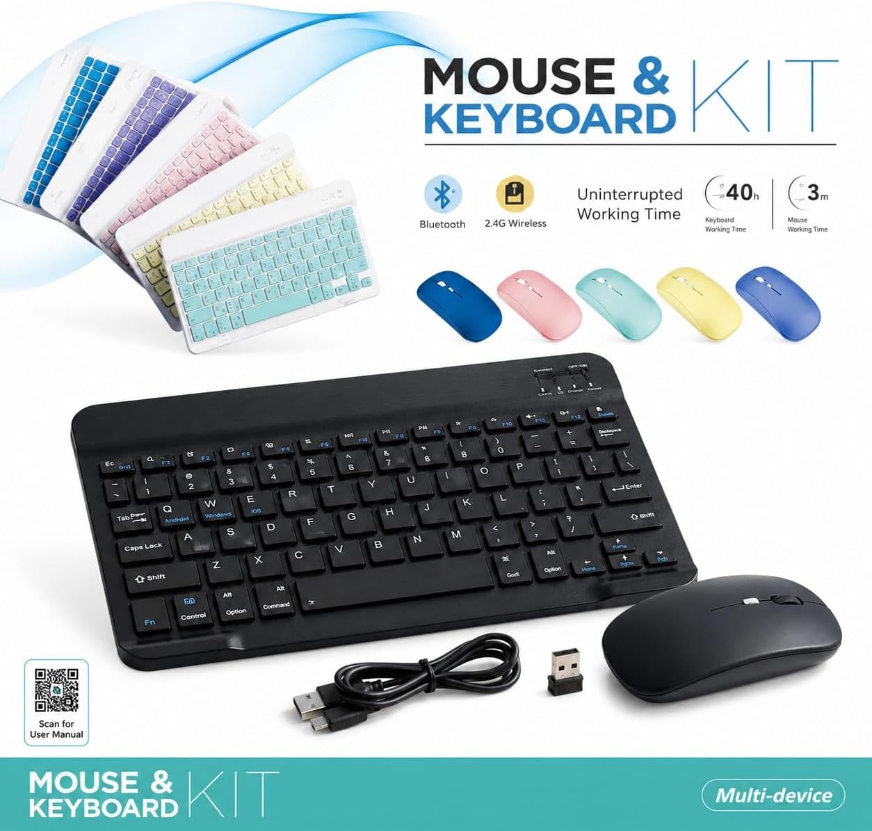 Wireless Bluetooth Keyboard & Mouse Combo | Rechargeable Slim Multi-Device Keyboard | Bluetooth