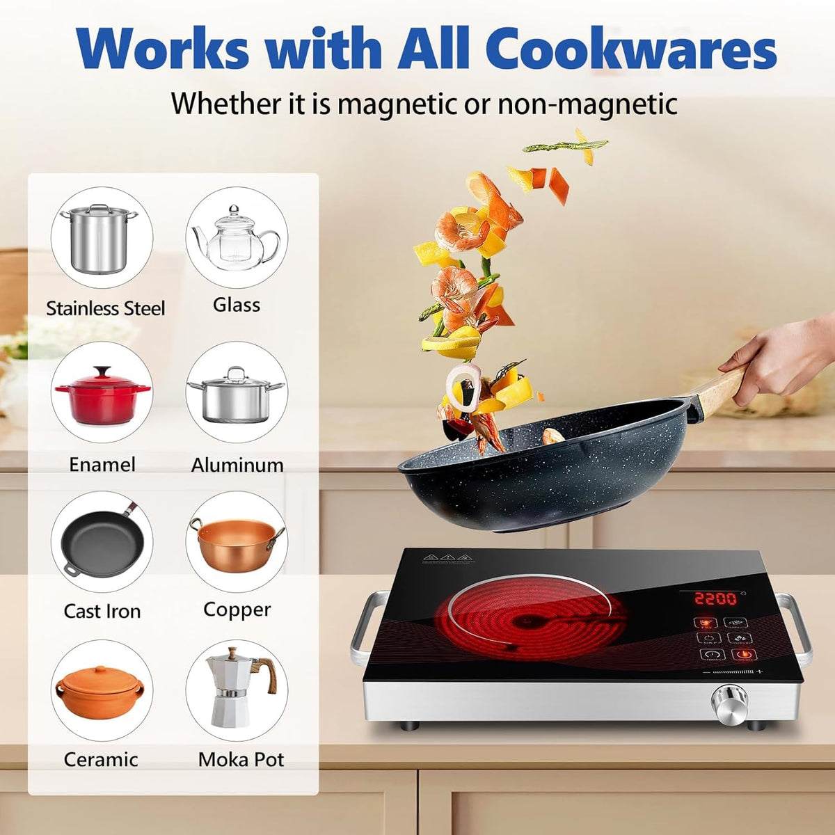 3500W Infrared Electric Cooktop | Ceramic Glass Stove | Digital Touch Control | Portable Single Burner | 6 Months Warranty