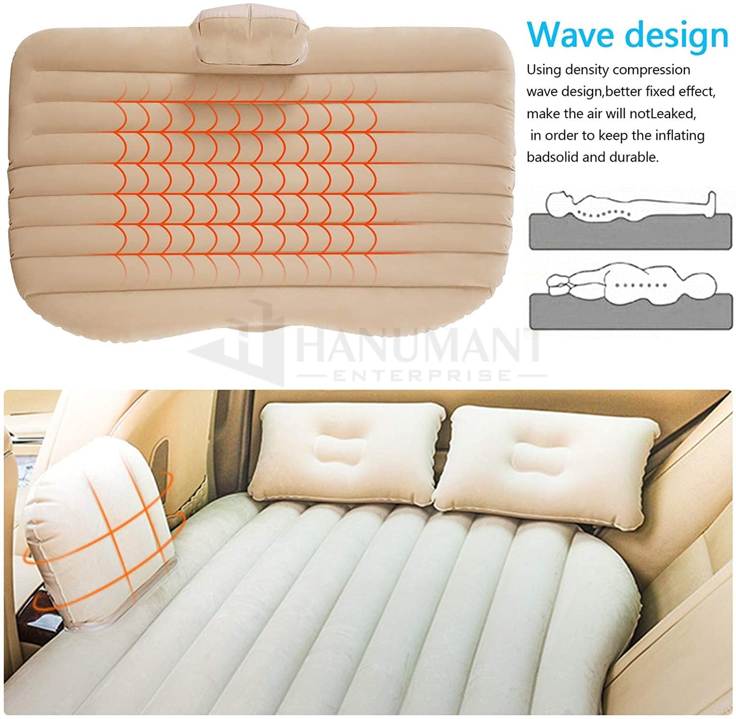 Premium Car Inflatable Bed with 2 Air Pillows | Universal Fit Back Seat Mattress for Travel & Camping (Cream)