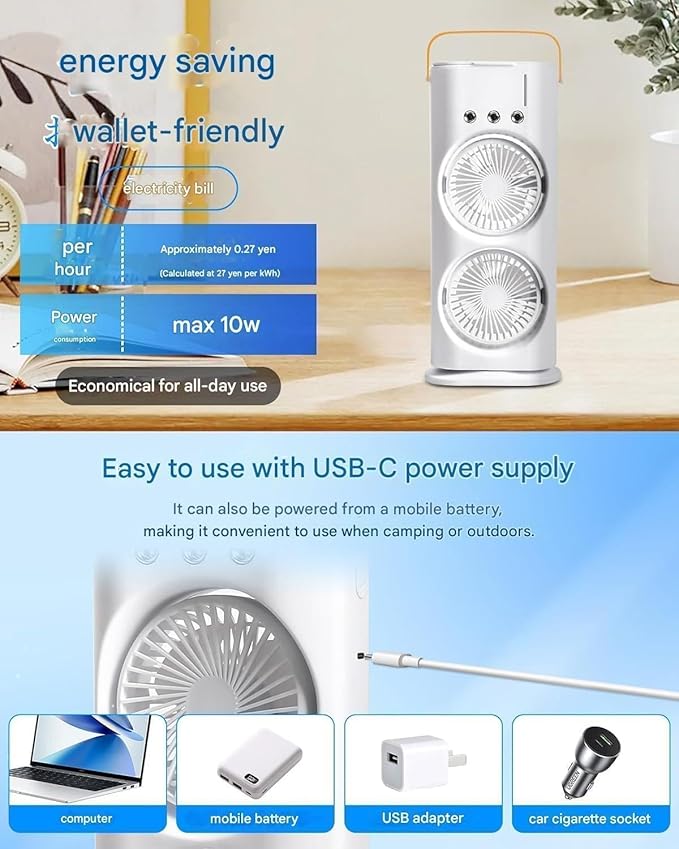 Portable Mini Air Cooler Fan with 7 Color LED Light