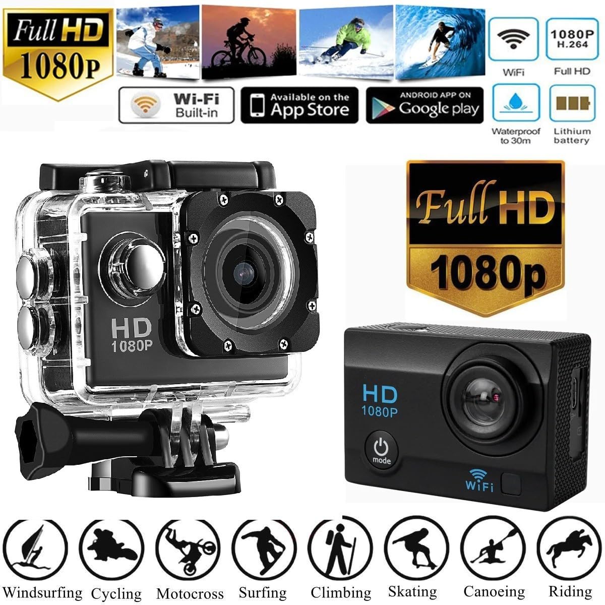 4K Action Camera | 12MP Sports Camera | 30M Waterproof | 2.0" LCD with Mounting Accessories