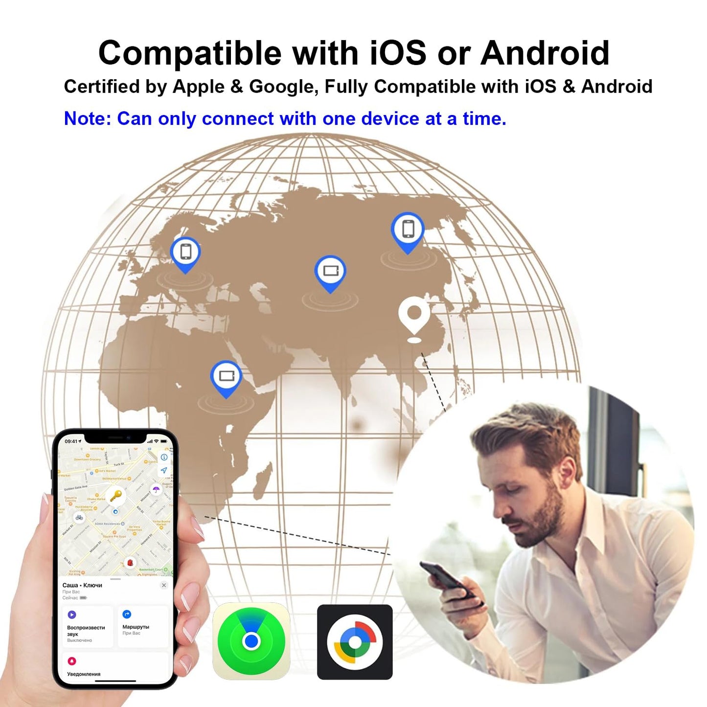 Dual System Smart Air Tracker Tag | Key Finder & Item Locator | Compatible with iOS Find My & Google Find Hub