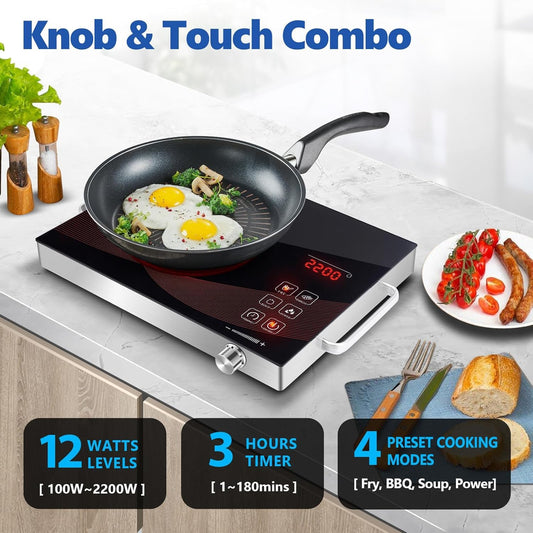 3500W Infrared Electric Cooktop | Ceramic Glass Stove | Digital Touch Control | Portable Single Burner | 6 Months Warranty