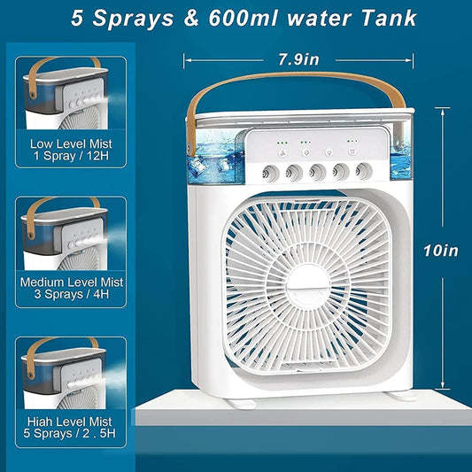 Portable Mini Air Cooler Fan | 3 Speed USB Personal Cooler| Timer & Spray Modes