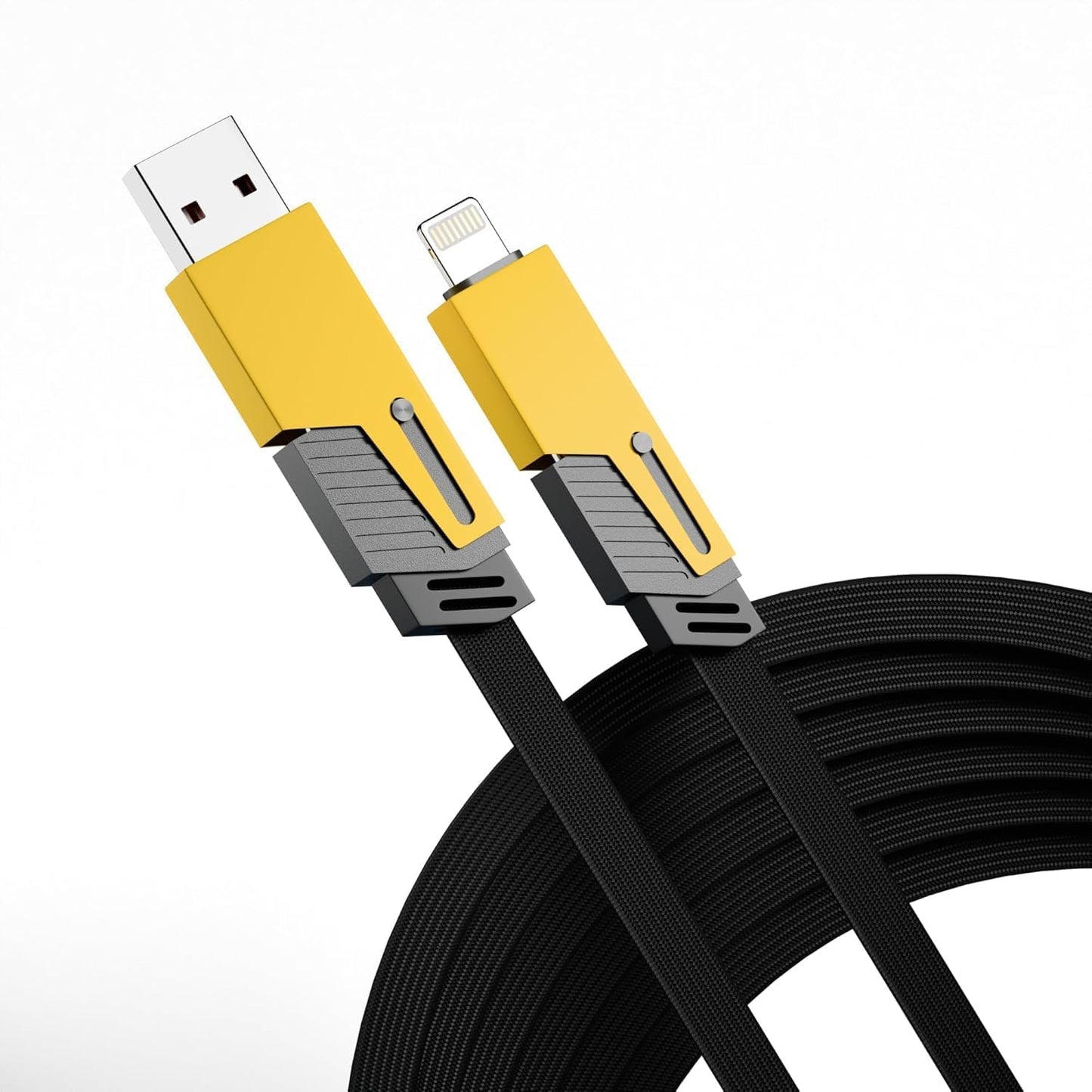 65W 4-in-1 Fast Charging Cable | Nylon Braided Multi Charging Cable | USB, Type-C & Lightning | Yellow