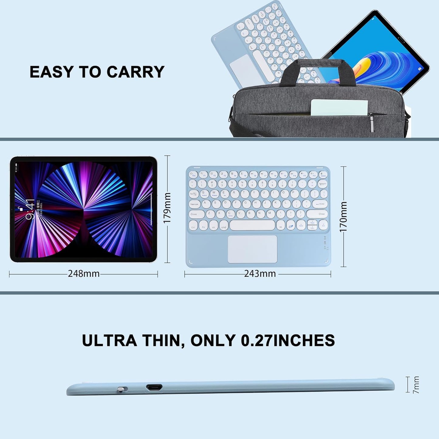 Mini Wireless Bluetooth Keyboard with Trackpad | Rechargeable Ultra-Slim Keyboard for iPad, Mac, Windows & Android