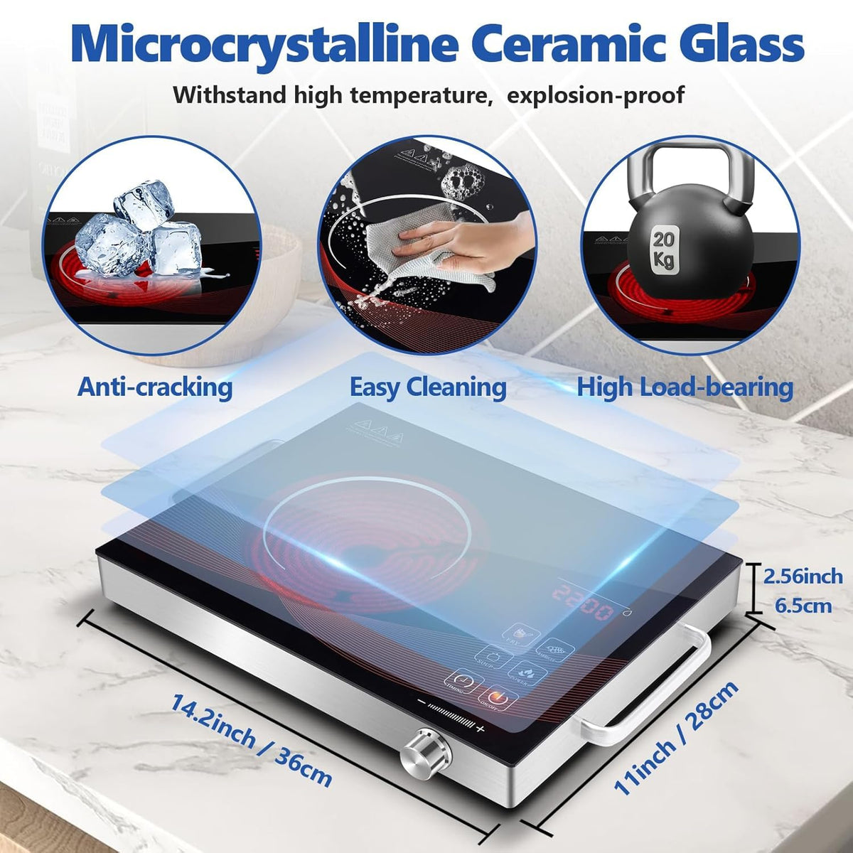 3500W Infrared Electric Cooktop | Ceramic Glass Stove | Digital Touch Control | Portable Single Burner | 6 Months Warranty