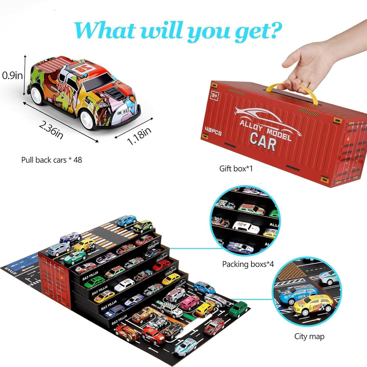 48 PCS Mini Toy Cars Set for Kids with Storage Box | Pull Back Racing Cars, Die-Cast Alloy Vehicles, Birthday Return Gifts for Boys & Girls