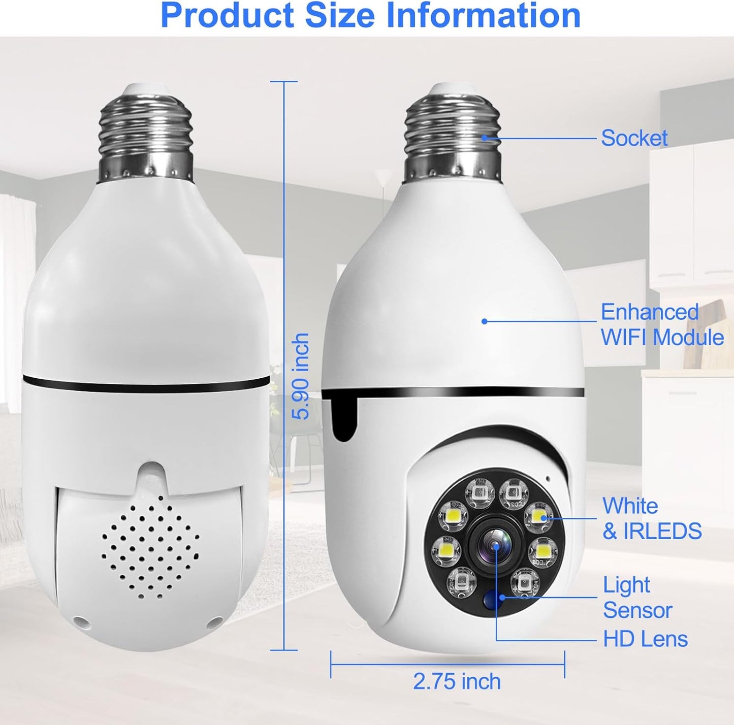 5MP Bulb CCTV Camera | 1080P 360° WiFi CCTV Camera | Night Vision | Two-Way Audio