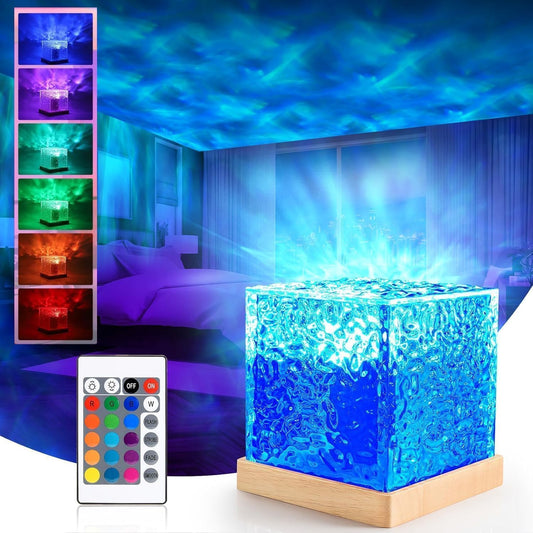 3D Water Ripple Wave Lamp Projector with Remote | LED Night Light | Ambient Bedroom & Romantic Decor