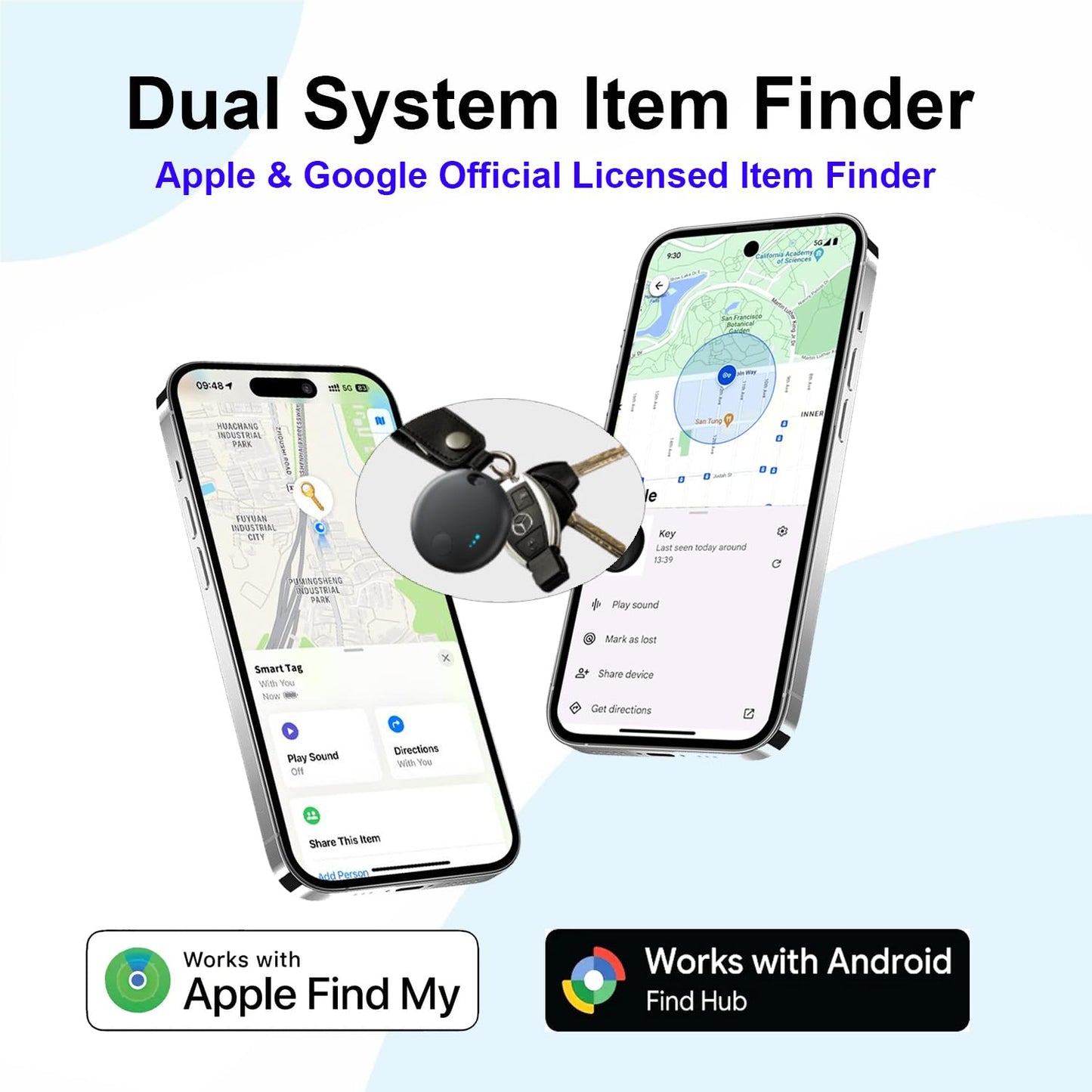 Dual System Smart Air Tracker Tag | Key Finder & Item Locator | Compatible with iOS Find My & Google Find Hub
