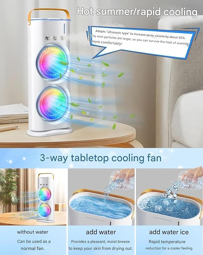 Portable Mini Air Cooler Fan with 7 Color LED Light