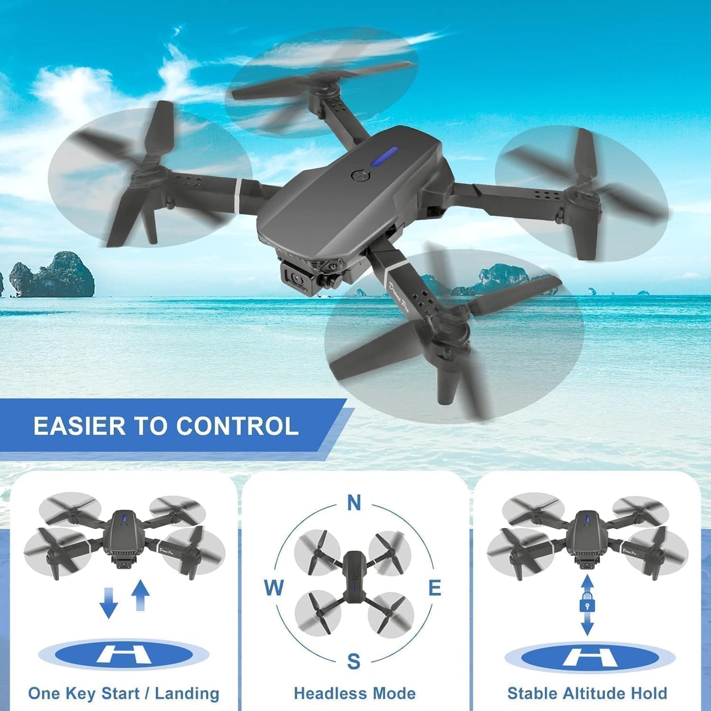 E88 Pro Max 4K Foldable Drone | FPV Live Video | Altitude Hold | One-Key Takeoff & Landing | RC Drone for Kids & Adults
