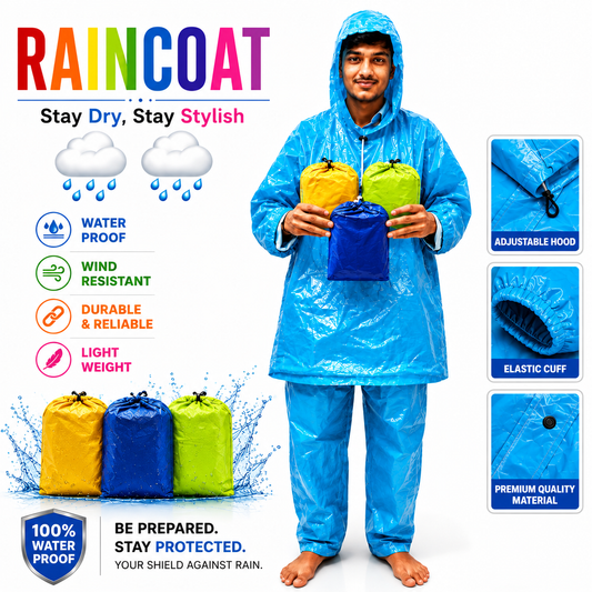 Raincoat Pant Shirt Set for Men & Women | 100% Waterproof Lightweight PVC Rain Suit | Reusable Hooded Rainwear with Elastic Cuffs